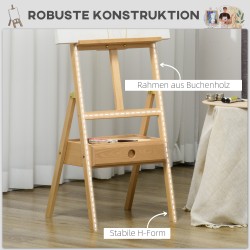 Maalausteline taiteilijalle, säädettävä pyökkipuinen kolmijalkainen teline laatikolla, natur/musta