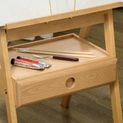 Maalausteline taiteilijalle, säädettävä pyökkipuinen kolmijalkainen teline laatikolla, natur/musta