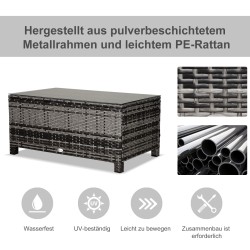 Puutarhan sivupöytä polyrottinki ja lasi 85 x 50 x 39 cm harmaa