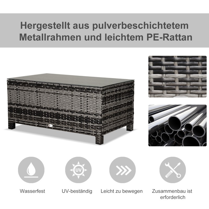 Puutarhan sivupöytä polyrottinki ja lasi 85 x 50 x 39 cm harmaa