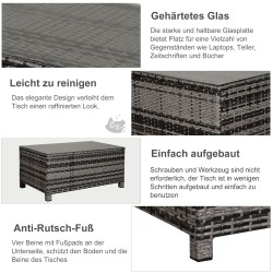 Puutarhan sivupöytä polyrottinki ja lasi 85 x 50 x 39 cm harmaa
