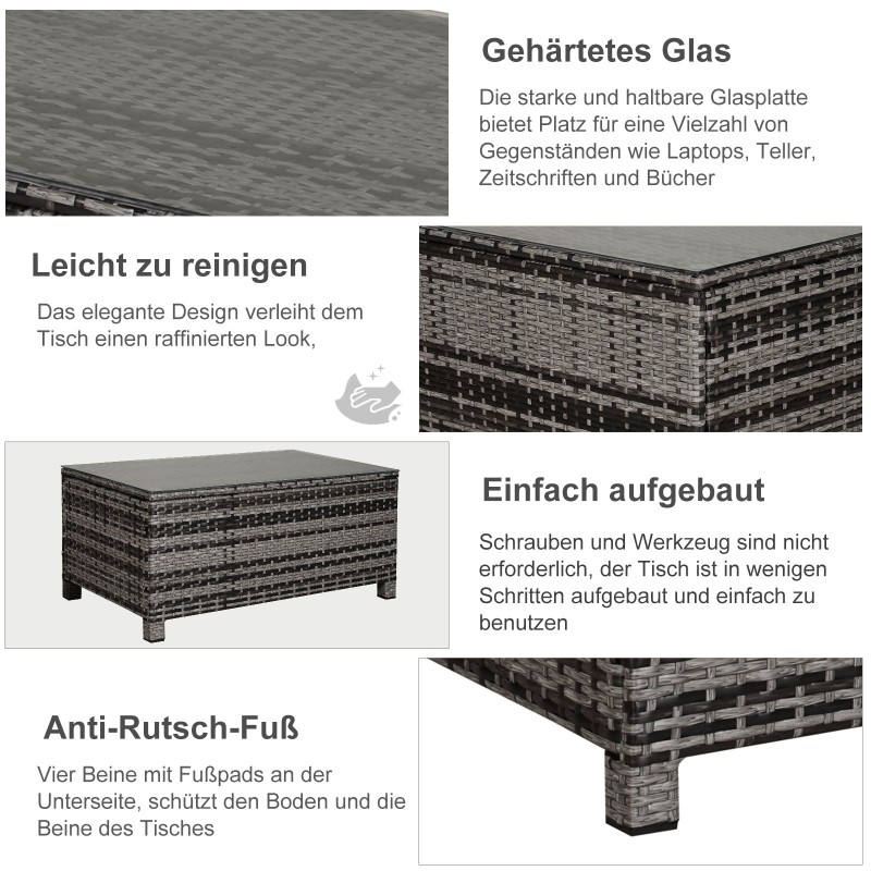 Puutarhan sivupöytä polyrottinki ja lasi 85 x 50 x 39 cm harmaa