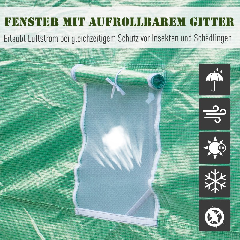 Kasvihuone foliokasvihuone teräsrunko 445 x 190 x 200 cm vihreä