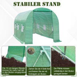 Kasvihuone foliokasvihuone teräsrunko 445 x 190 x 200 cm vihreä