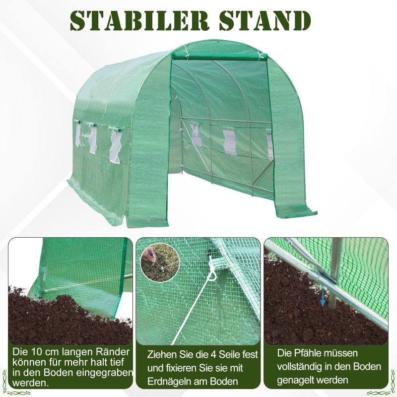 Kasvihuone foliokasvihuone teräsrunko 445 x 190 x 200 cm vihreä
