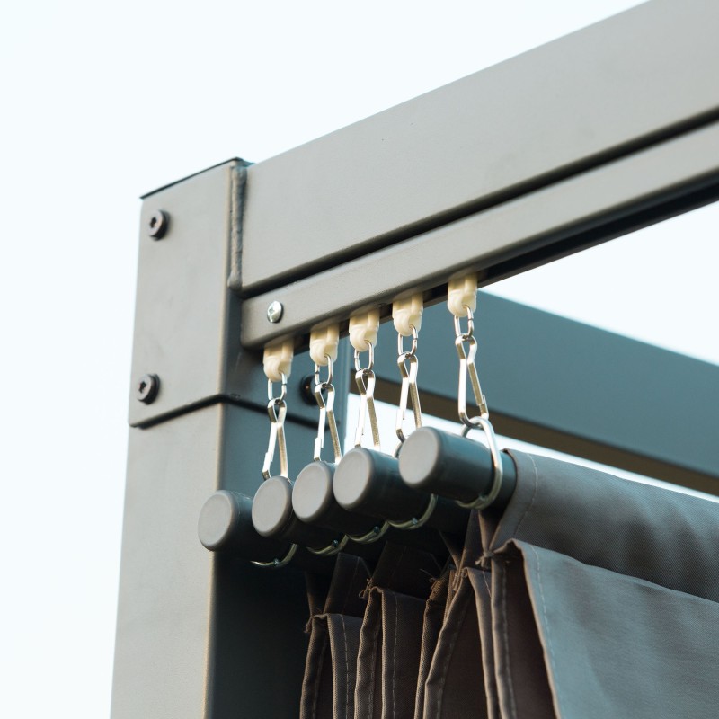 Pergola terassille ja puutarhaan 3 x 2 m, teräsrunko ja säädettävä kattokangas, harmaa