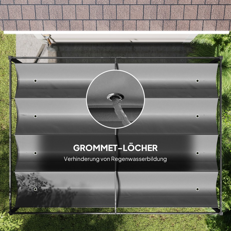 Pergola puutarhaan ja terassille, teräsrunko ja liukuva polyesterikate, 400x300 cm, tummanharmaa