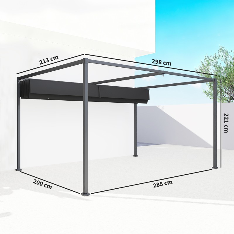 Pergola terassille ja puutarhaan, metallirunko, liukuva katos, 3x2 m, musta/harmaa