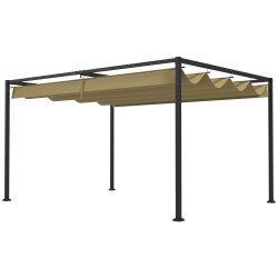 Pergola puutarhaan ja terassille teräsrunko ja liukuva polyesterikatos 400 x 300 cm khaki