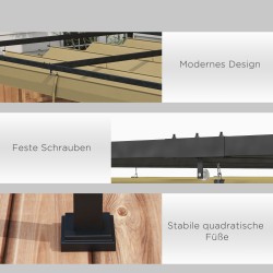 Pergola puutarhaan ja terassille, teräsrunko ja liukuva polyesterikatos, 400 x 300 cm, khaki