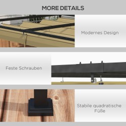 Pergola puutarhaan ja terassille, teräsrunko, liukuva katos, 298 x 213 x 221 cm, khaki