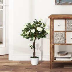 Tekokasvi ruukussa, keinotekoinen koristepuu sementtiruukussa, Ø18 x 90 cm, valkoinen