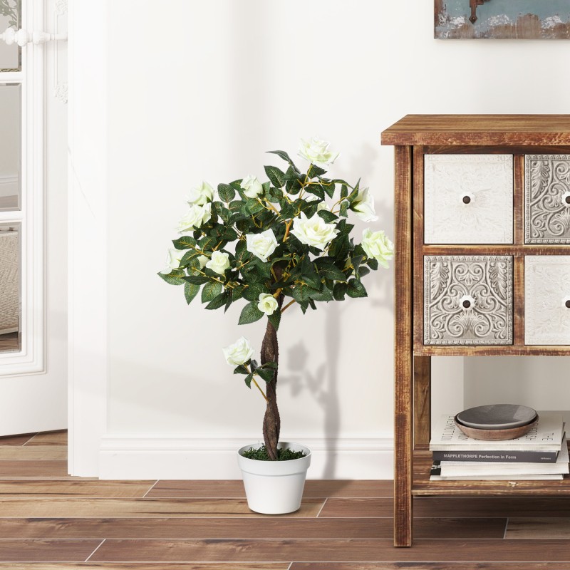Tekokasvi ruukussa, keinotekoinen koristepuu sementtiruukussa, Ø18 x 90 cm, valkoinen