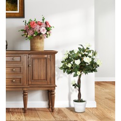 Tekokasvi ruukussa, keinotekoinen koristepuu sementtiruukussa, Ø18 x 90 cm, valkoinen