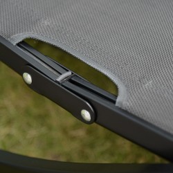 2 kpl puutarhan lepotuoli ulkokäyttöön, alumiini ja Texteline, taittuva, 165 x 61 x 63 cm, tummanharmaa