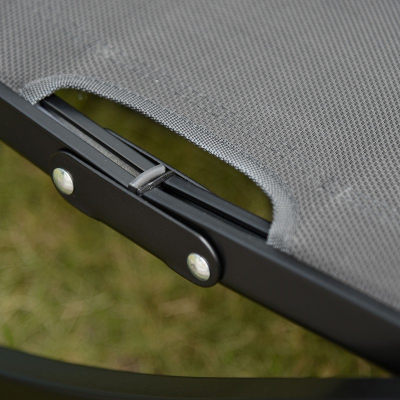 2 kpl puutarhan lepotuoli ulkokäyttöön, alumiini ja Texteline, taittuva, 165 x 61 x 63 cm, tummanharmaa