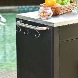 Keittiö-/tarjoiluvaunu pyörillä, terästaso ja kaappi, metalli/ruostumaton teräs, 86 x 50 x 86,5 cm, musta