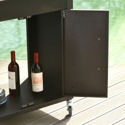 Keittiö-/tarjoiluvaunu pyörillä, terästaso ja kaappi, metalli/ruostumaton teräs, 86 x 50 x 86,5 cm, musta