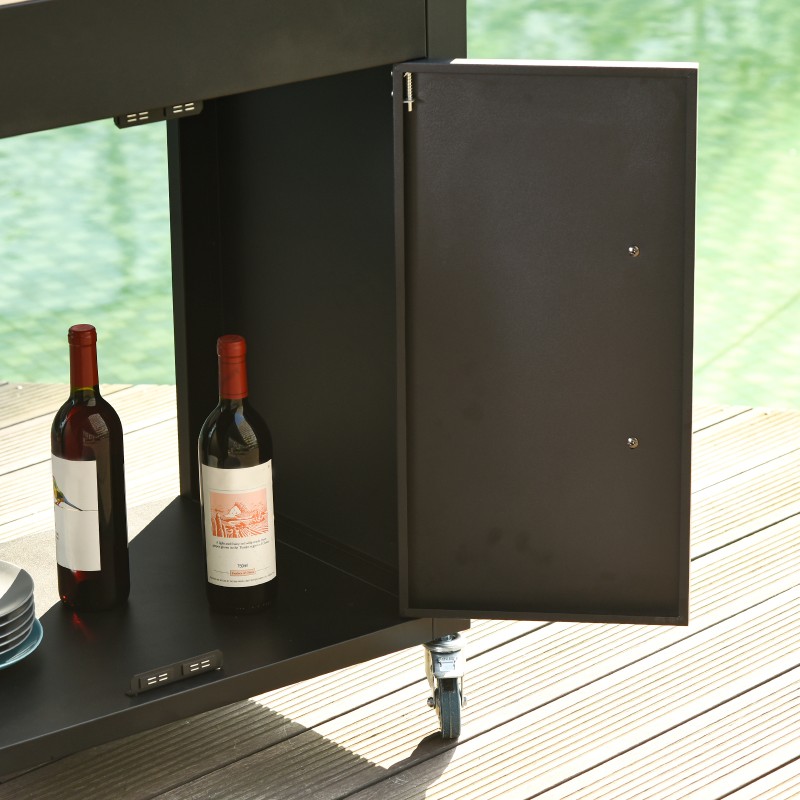 Keittiö-/tarjoiluvaunu pyörillä, terästaso ja kaappi, metalli/ruostumaton teräs, 86 x 50 x 86,5 cm, musta