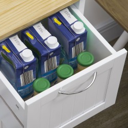 Keittiövaunu maalaistyyliin, 3 laatikkoa, MDF ja mäntypuu, 67 x 37 x 87 cm, valkoinen/natur