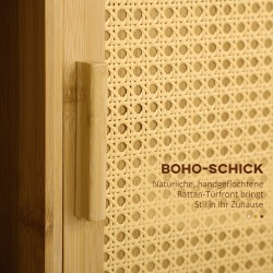 Keittiövaunu bambusta lasitasolla, 2 laatikkoa, kaappi ja 2 hyllyä, luonnonvärinen, 84 x 36 x 85 cm