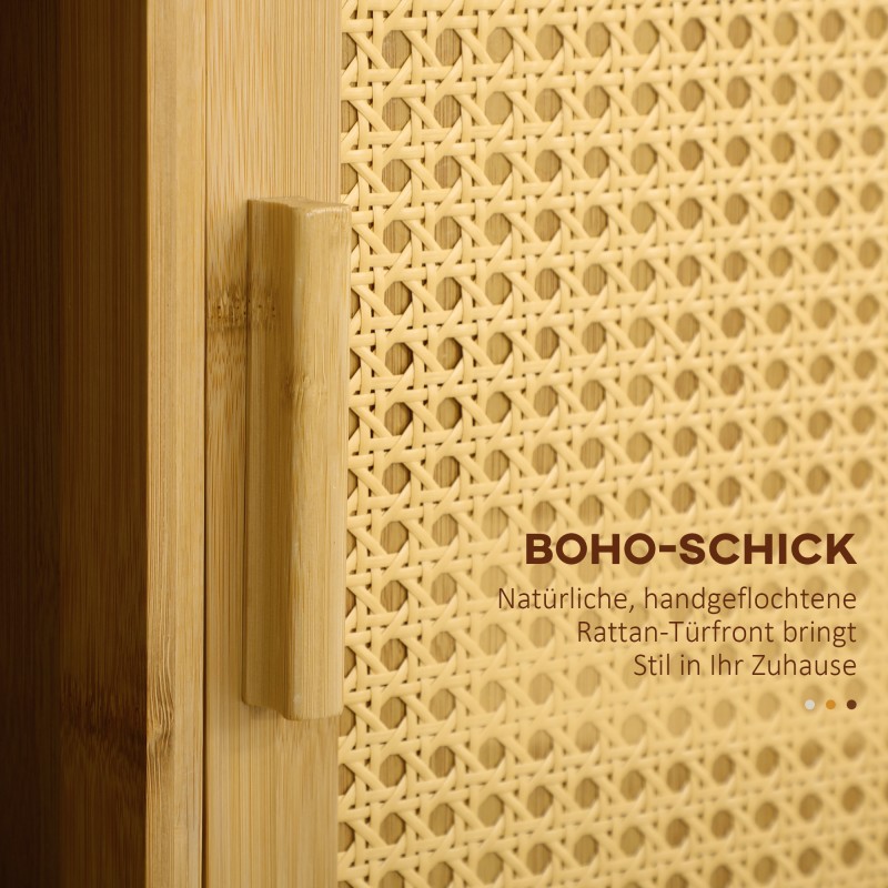 Keittiövaunu bambusta lasitasolla, 2 laatikkoa, kaappi ja 2 hyllyä, luonnonvärinen, 84 x 36 x 85 cm