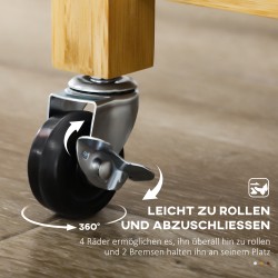 Keittiövaunu bambusta lasitasolla, 2 laatikkoa, kaappi ja 2 hyllyä, luonnonvärinen, 84 x 36 x 85 cm