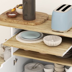 Keittiövaunu pyörillä ja säilytystilalla, säädettävä kaappi, MDF, 80x40x82 cm, valkoinen/luonnonpuu