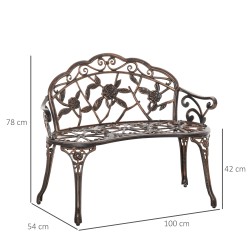 Puutarhapenkki 2-hengen, metallia, 100 x 54 x 78 cm, pronssi