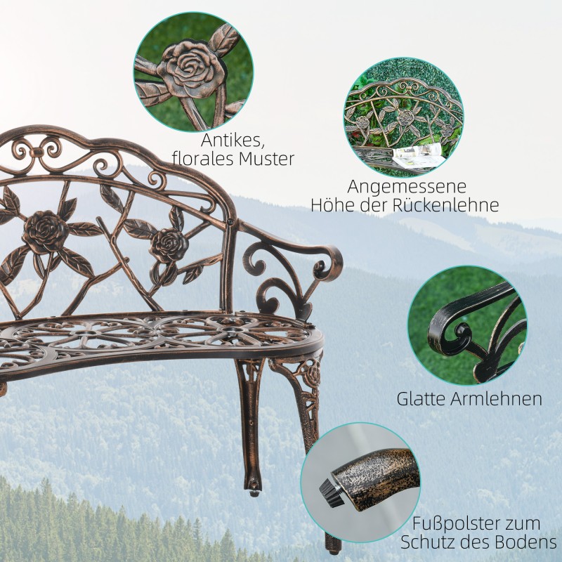 Puutarhapenkki 2-hengen, metallia, 100 x 54 x 78 cm, pronssi