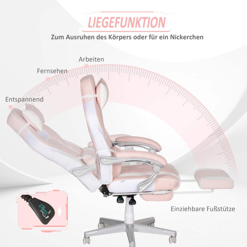 Pelituoli jalkatuella ja niska- ja lannetyynyillä, keinonahkaa, vaaleanpunainen