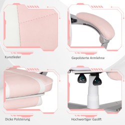 Pelituoli jalkatuella ja niska- ja lannetyynyillä, keinonahkaa, vaaleanpunainen