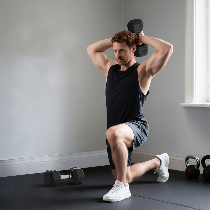 Käsipainosarja voimaharjoitteluun, valurauta, kumipäällyste, rihlattu kahva, 2 x 20 kg, musta