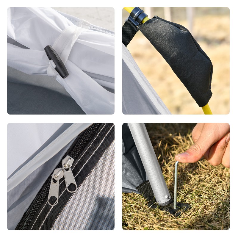 Pop up -kupoliteltta 4 hengelle, 3 vuodenajan teltta, 240 x 240 x 199 cm, vaaleanharmaa