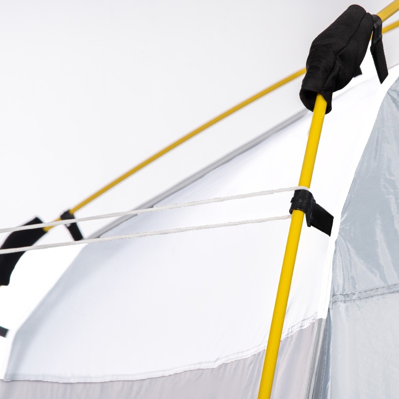 Pop up -kupoliteltta 4 hengelle, 3 vuodenajan teltta, 240 x 240 x 199 cm, vaaleanharmaa