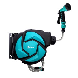 Seinäasenteinen letkukela puutarhaletkulla 10 m automaattinen kelautus 180 kääntyvä vihreä musta