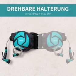 Seinäasenteinen letkukela puutarhaletkulla 10 m, automaattinen kelautus, 180° kääntyvä, vihreä/musta