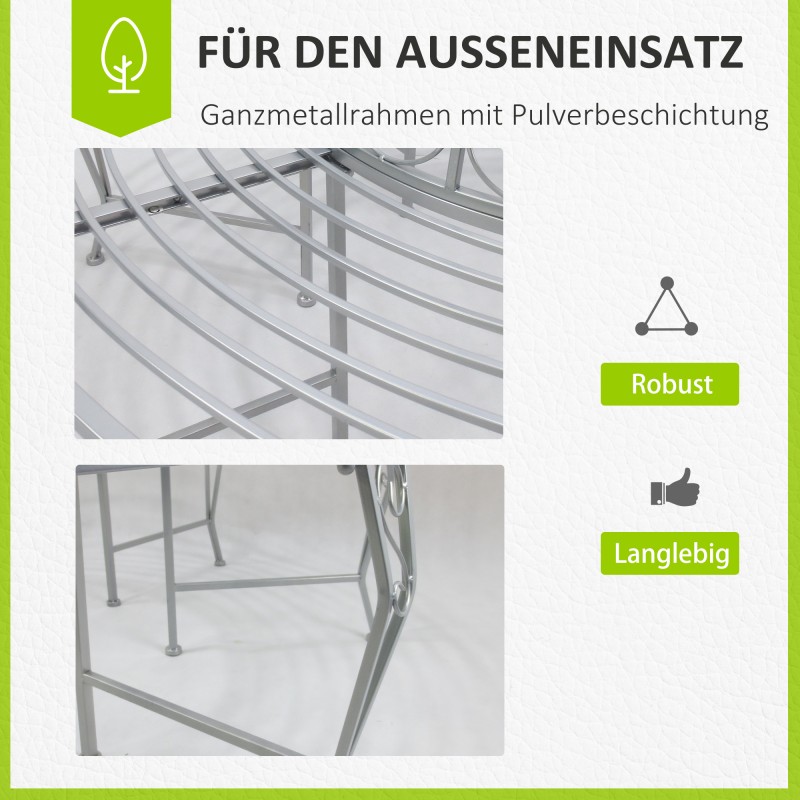 Metallinen pyöreä puunympäryspenkki puutarhaan 360° selkänojalla ∅160 cm, hopea