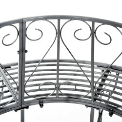 Metallinen pyöreä puunympäryspenkki puutarhaan 360° selkänojalla ∅160 cm, hopea