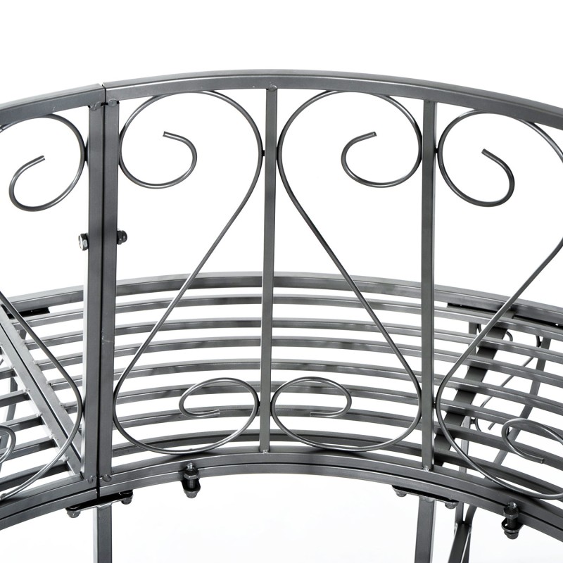 Metallinen pyöreä puunympäryspenkki puutarhaan 360° selkänojalla ∅160 cm, hopea