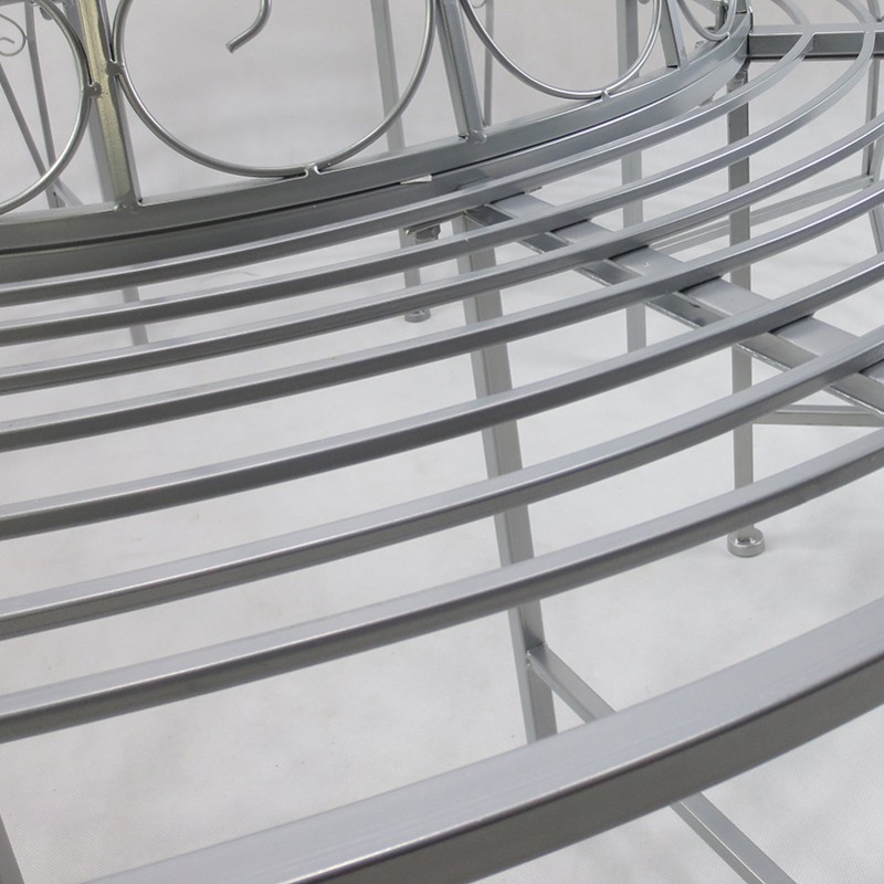 Metallinen pyöreä puunympäryspenkki puutarhaan 360° selkänojalla ∅160 cm, hopea