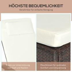 Aurinkotuoli puutarhaan polyrattan, 5-asentoinen selkänoja, pehmuste ja tyyny, 200x73x30–103 cm, kahvinruskea