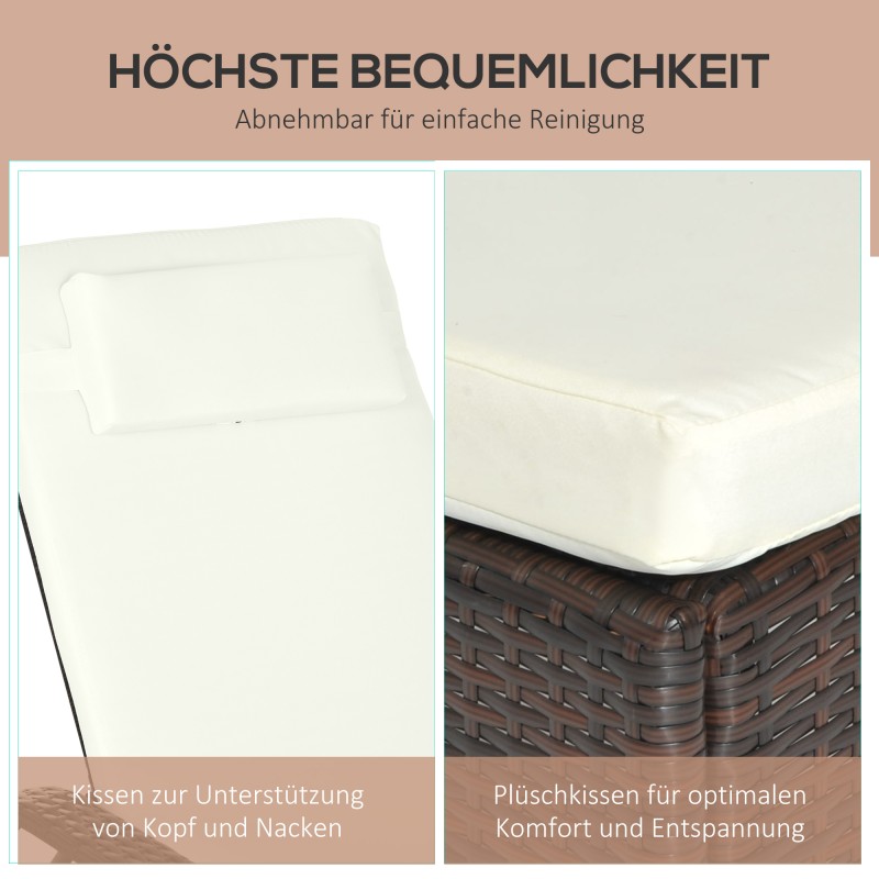 Aurinkotuoli puutarhaan polyrattan, 5-asentoinen selkänoja, pehmuste ja tyyny, 200x73x30–103 cm, kahvinruskea