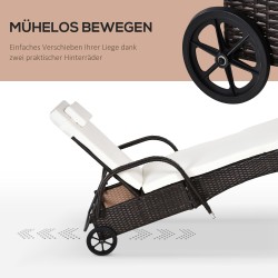 Aurinkotuoli puutarhaan polyrattan, 5-asentoinen selkänoja, pehmuste ja tyyny, 200x73x30–103 cm, kahvinruskea