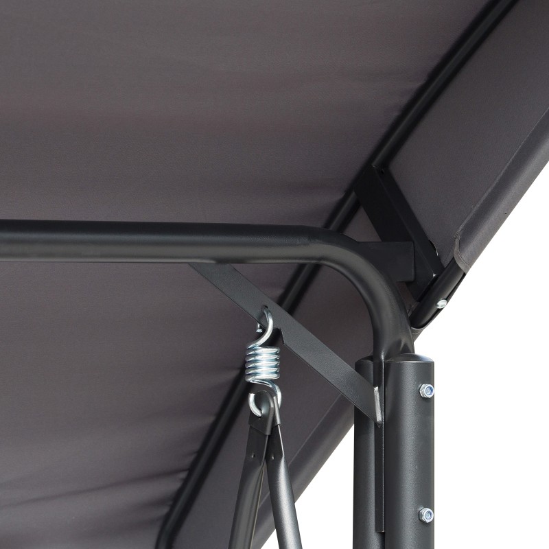 3-hengen puutarhakeinu säädettävällä aurinkokatoksella ja sivutaskuilla, metalli, 196 x 128 x 172 cm, tummanharmaa/musta