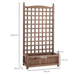 Puinen istutuskaukalo köynnöstuella puutarhaan 64 x 28 x 120 cm tummanruskea