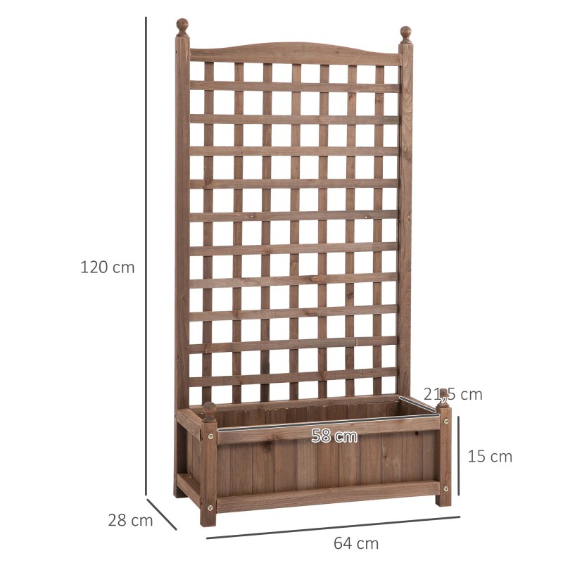 Puinen istutuskaukalo köynnöstuella puutarhaan 64 x 28 x 120 cm tummanruskea