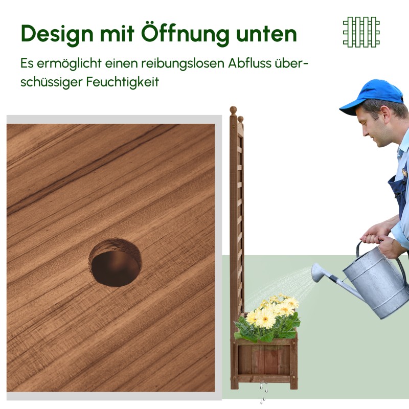 Puinen istutuskaukalo köynnöstuella puutarhaan 64 x 28 x 120 cm tummanruskea