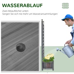 Korotettu puinen istutuslaatikko säleiköllä, kuusipuu, 64 x 28 x 120 cm, harmaa