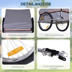 Polkupyörän tavaraperäkärry kokoontaitettava teräsrunko 140 x 88 x 60 cm 40 kg harmaa/musta